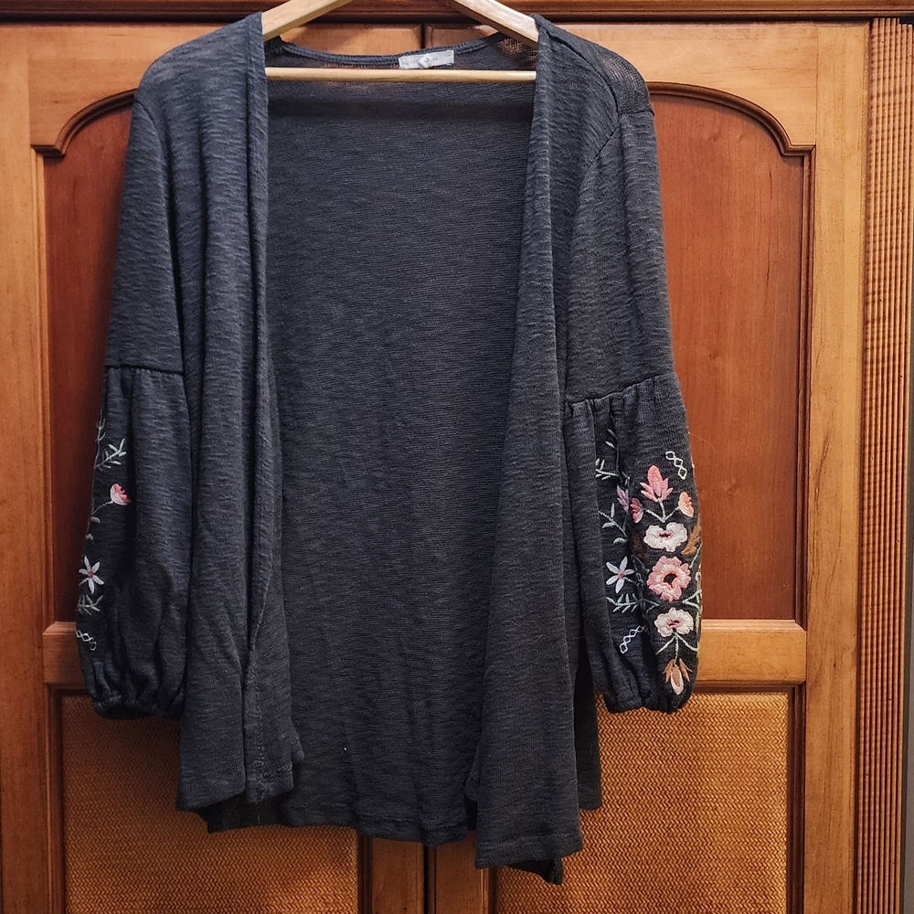 Maurices Charcoal Cardigan with Floral Embroidery